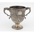 A heavy two handled 18th Century Irish silver Trophy Cup, with 