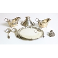 Silverware: A pair of attractive silver Sauceboats with scroll handles on pad feet; a pair of silver... 