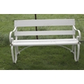 A shaped metal three seater Garden Bench, with wooden latted seats and back, painted white, approx. ... 