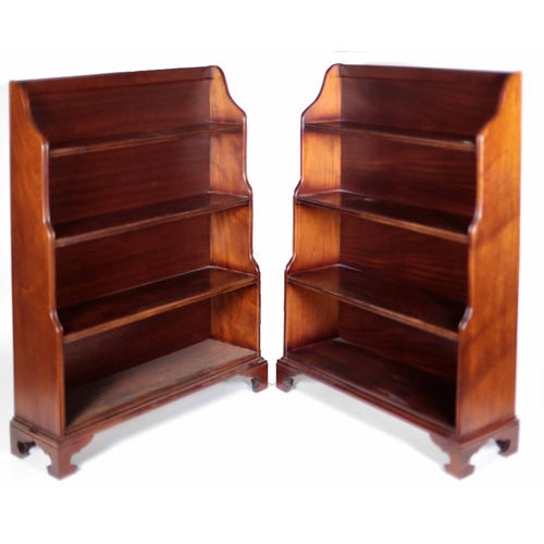 287 - An attractive pair of Georgian style mahogany waterfall four shelf Bookcases, on bracket feet, appro... 