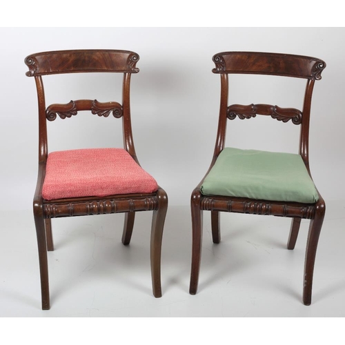 288 - A good pair of Regency carved and figured mahogany Dining / Bedroom Chairs, with decorated front rai... 