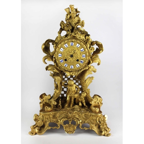 329 - A fine 19th Century French ormolu Mantle Clock, by Rne Frites, Paris, the relief cast with central ... 