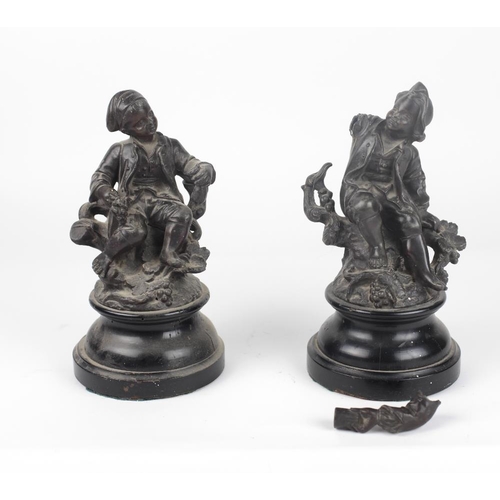 346 - A pair of 19th Century Spelter Figures, of medieval warriors in battle attire, on circular decorated... 