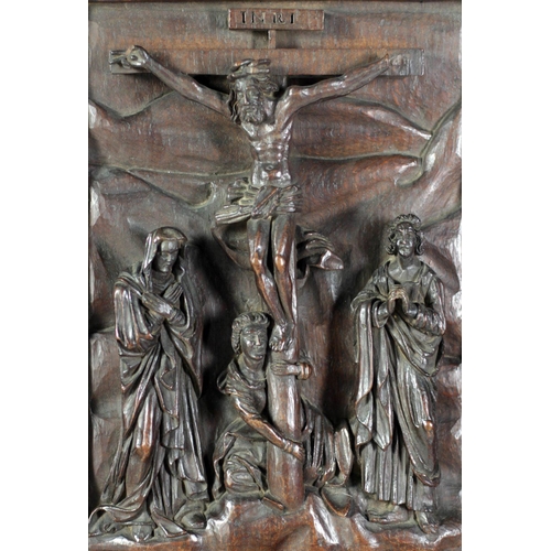 348 - An important 18th Century Renaissance Revival period carved wooden Panel, depicting the crucifixion,... 