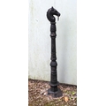 A pair of heavy Victorian style cast iron Garden Posts, modelled as horse heads, on reeded pillar up... 