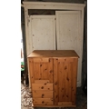 A large painted pine Wardrobe or Press, with two panel doors, an old pine painted five drawer Chest,... 