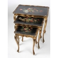 A modern painted nest of three Coffee Tables, with floral decoration. (3)