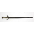 A large early 19th Century steel blade Sword Bayonet, with honeycomb design brass handle, the blade ... 