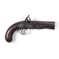 An early 19th Century flintlock Pistol, by Tomlinson of Dublin, with damascus octagonal barrel, wood... 