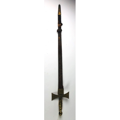39 - An early 19th Century Irish Court Sword, with cruciform brass handle, the blade badly rusted and rem... 