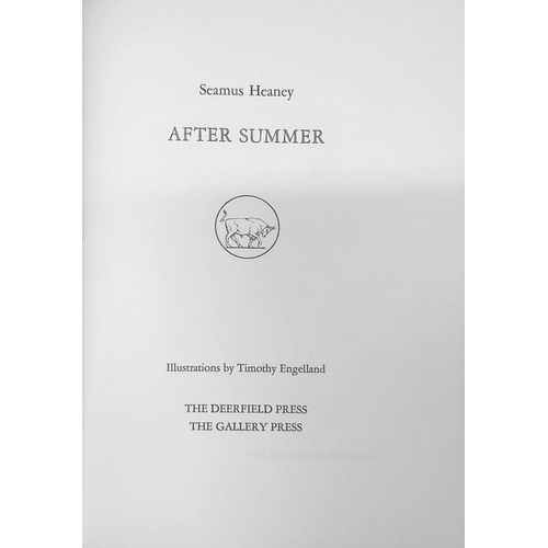 31 - Heaney (Seamus) After Summer, roy 8vo Deerfield and Gallery Press 1978. Limited Edn. 250 Copies only... 