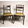 A set of 4, 19th Century Regency brass inlaid Dining Chairs, with drop in seats, and another similar... 