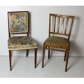 A good set of 4 attractive walnut Side Chairs, in old silk floral cloth, and a set of 6 later Chairs... 