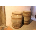 Two large antique steel bound oak Barrels, and a steel bound Box inscribed 
