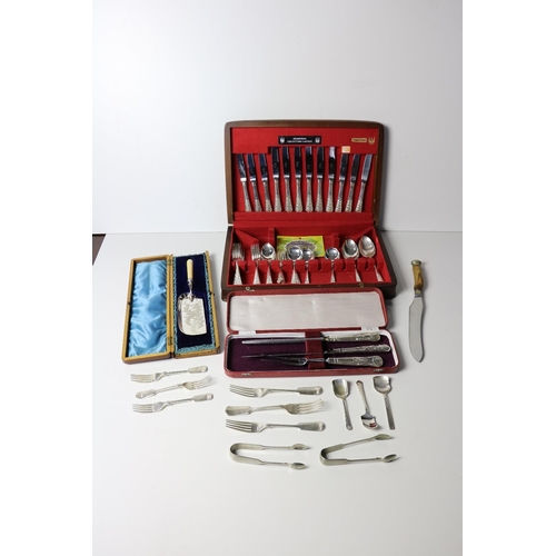 111 - Flatware: A large selection of silver plated Flatware including knives, forks, carving sets, some ca... 