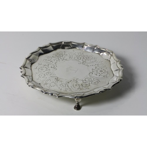 136 - A rare 18th Century Cork silver Card Tray, with shaped rim and shell decoration, the engraved body o... 
