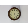 A circular Victorian mahogany Wall Clock, with brass rim, the painted dial with Roman numerals. (1)