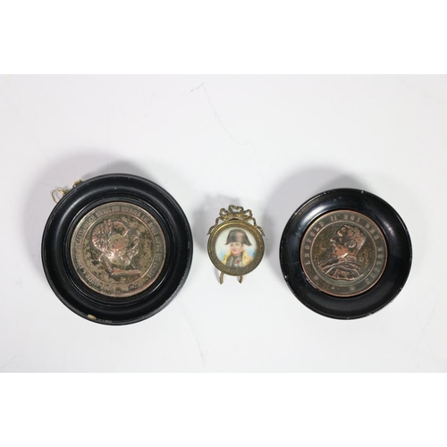 159 - An attractive 19th Century French circular miniature of Napoleon in military attire, in Adams style ... 