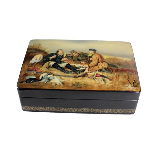 180 - Fedoskino Pegockuno, 21st Century Russian SchoolAn attractive rectangular Russian lacquered Box, the... 