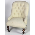 A Victorian Tub Chair, of small proportions, with button upholstered cream fabric, over turned legs ... 