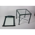 A pair of modern square green painted metal, glass topped Tables, and a matching pair of Wall Mirror... 
