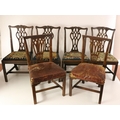 A Harlequin set of 6  Georgian period splat back Dining Chairs, with varied leather and upholstered ... 
