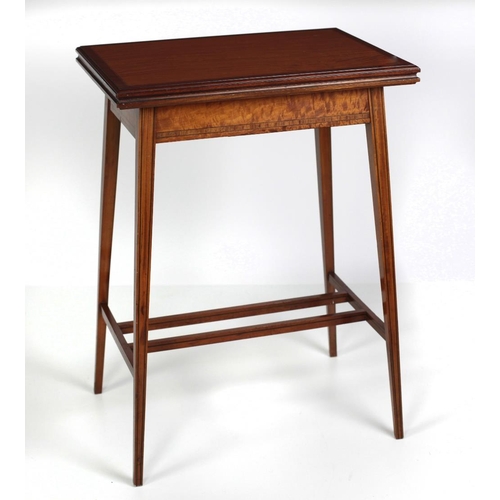 85 - A small 19th Century satinwood fold-over Card Table, the crossbanded top over similar frieze on squa... 