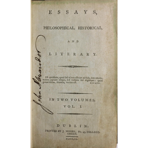 3 - Belcham - Essays, Philosophical, Historical and Literary, 4 vols. 12mo D. 1790. Cont. tree calf, mor... 