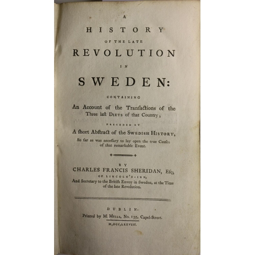 40 - Sheridan (Chas. Francis) A History of the late Revolution in Sweden, 8vo D. 1778 First Edn., cont. m... 