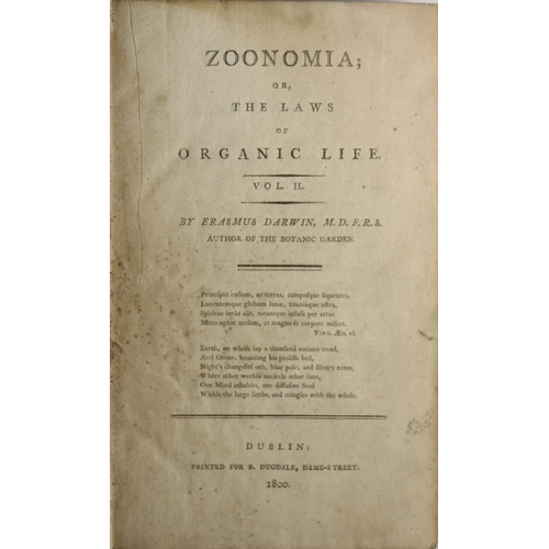 43 - Darwin (Erasmus) Zoonomia; or The Laws of Organic Life, 2 vols. 8vo D. 1800. Some cold. plts., cont.... 