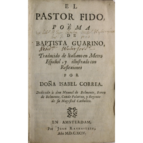 9 - [Guarino] El Pastor Fido, Poema de Baptista Guarino, Trans. by Dona Isabel Correa, sm. 8vo Amsterdam... 