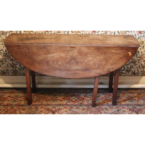 128 - A 19th Century mahogany drop-leaf Dining or Wakes Table, with D shaped flaps on gate leg mechanism, ... 