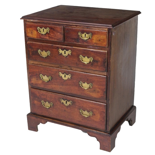 129 - A Georgian period Irish mahogany Bachelors Chest, of unusually small proportions, the moulded top ov... 