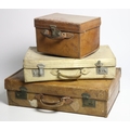 A collection of varied old leather and vellum Travel Cases, a rectangular steel bound Trunk, etc. As... 