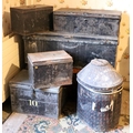 A collection of 8 antique steel Deed and Military Boxes, some inscribed 'Alexander'. As a lot. (8)