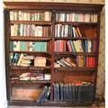A late 19th Century mahogany Open Bookcase, with leather frills, on plinth base, 206cms x 181cms (81... 