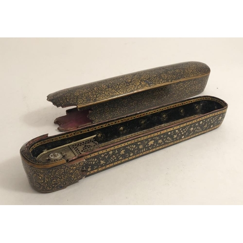 389 - An attractive 18th / 19th Century lacquer papier mache Pen Box Qalamdan, with decorative gilt floral... 