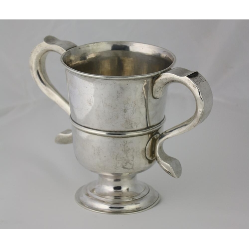 399 - A late George II silver two handled Cup, by John Langlands, Newcastle 1759, with scroll handles on s... 