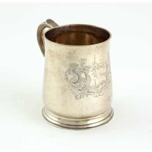 401 - A late Victorian Irish silver Tankard type Christening Mug, Dublin c. 1899, engraved with large coat... 