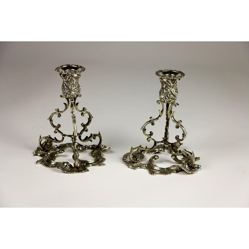 405 - A fine pair of heavy Irish George II style silver Candlesticks, by Royal Irish Dublin 1975, each ope... 