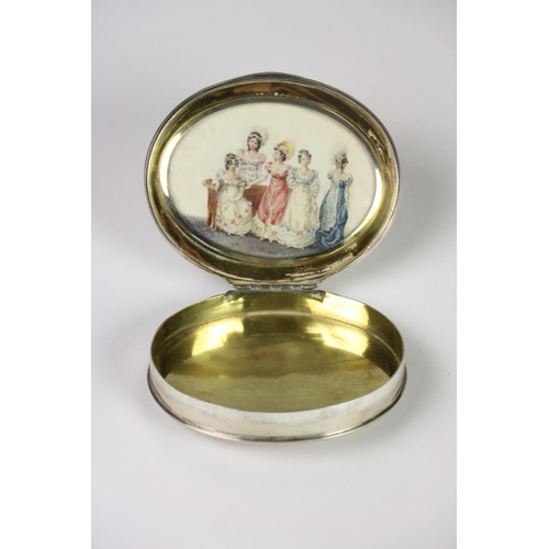 413 - An attractive oval 19th Century silver and silver gilt Snuff Box, the machine turned cover opening t... 