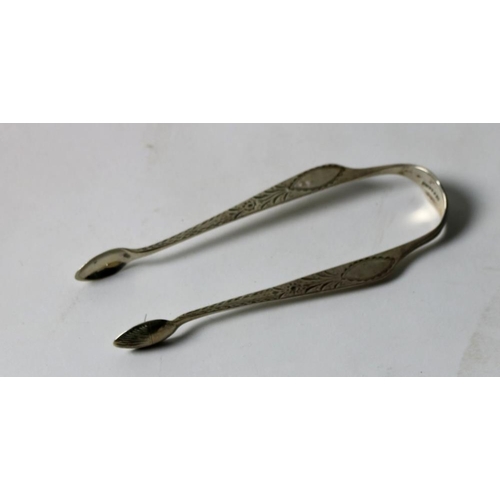 422 - An Irish Provincial bright cut silver Sugar Tongs, by Joseph Gibson, Cork, 37gr. (1)