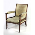 A large 19th Century mahogany framed bergere type Library Chair, now upholstered, together with a wa... 