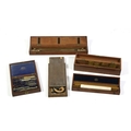 A mahogany cased set of Mathematical Instruments; a mahogany cased large brass Rule; another box of ... 