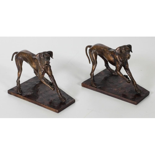 656 - Sally Arnup (1930 - 2015)An attractive pair of heavy bronze Hunting Dogs on shaped bases, each appro... 