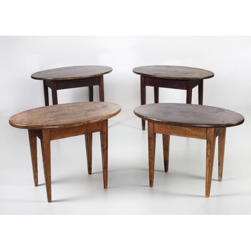 672 - A set of 4 unusual mahogany oval top Coffee Tables, on square tapering legs. (4)