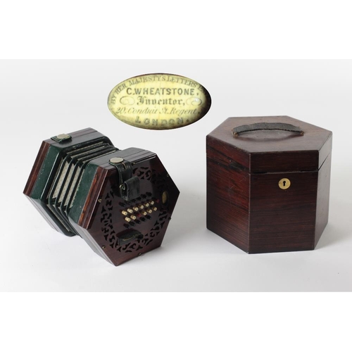 676 - A very good 19th Century rosewood Concertina, by C.W. Heatstone, Inventor, Conduit St., Regents St.,... 