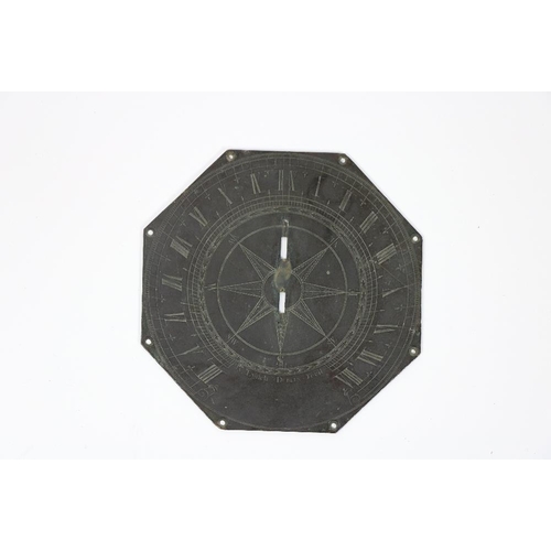 679 - A late 18th Century / early 19th Century octagonal bronze Sundial, by Jas Lynch, signed, the dial wi... 