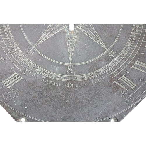 679 - A late 18th Century / early 19th Century octagonal bronze Sundial, by Jas Lynch, signed, the dial wi... 