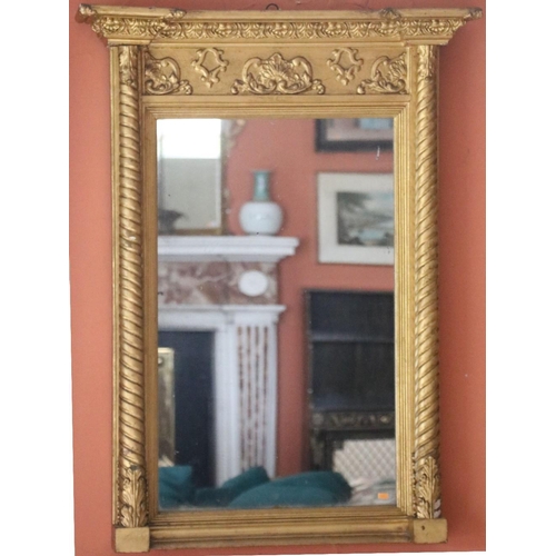 683 - A Regency period gilt Pier Mirror, with inverted breakfront cornice and relief moulded frieze above ... 